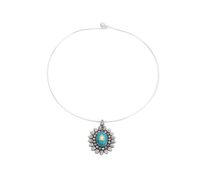 Sangeeta Boochra Kundan Silver Pendant With Turquoise-Pendant-Sangeeta Boochra