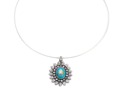 Sangeeta Boochra Kundan Silver Pendant With Turquoise-Pendant-Sangeeta Boochra