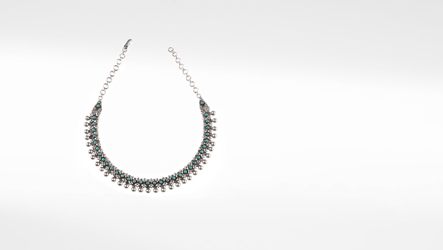 Nabila Silver Oxidised Necklace