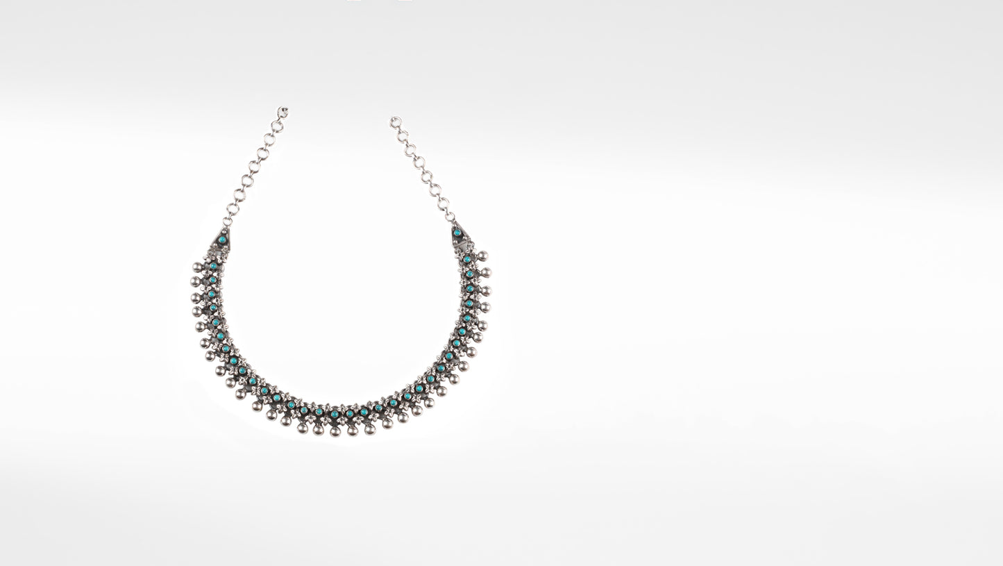 Nabila Silver Oxidised Necklace