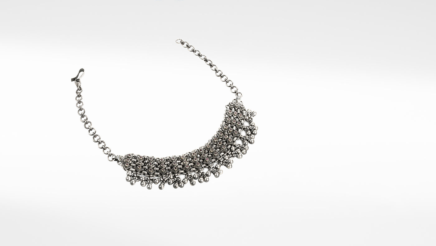 Sabaism Silver Necklace Studded with Ruby Stones