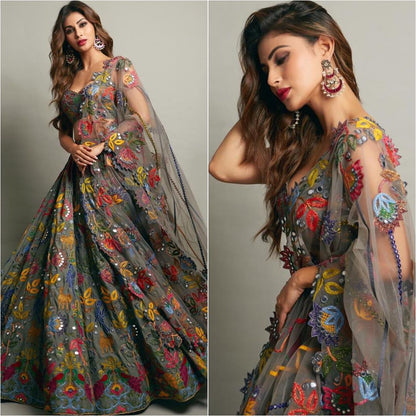 Mouni Roy in Silver Earrings With Kundan Stone-Earrings-Sangeeta Boochra