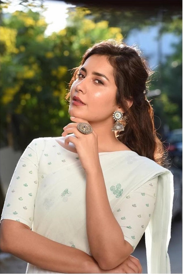 Rashi Khanna in Silver Earrings With Pearls Stone-Earrings-Sangeeta Boochra