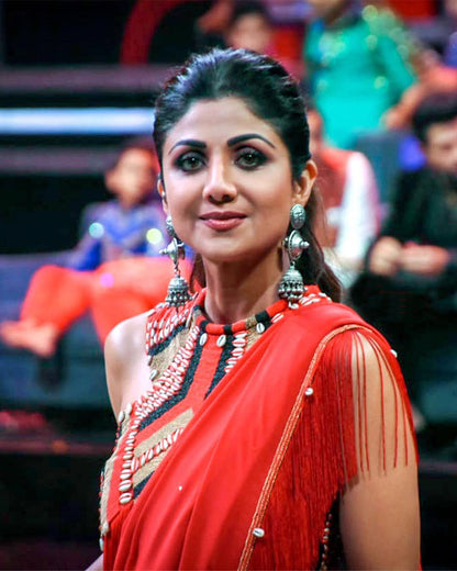 shilpa shetty in Silver Handcrafted Earrings and Ring-Earrings-Sangeeta Boochra