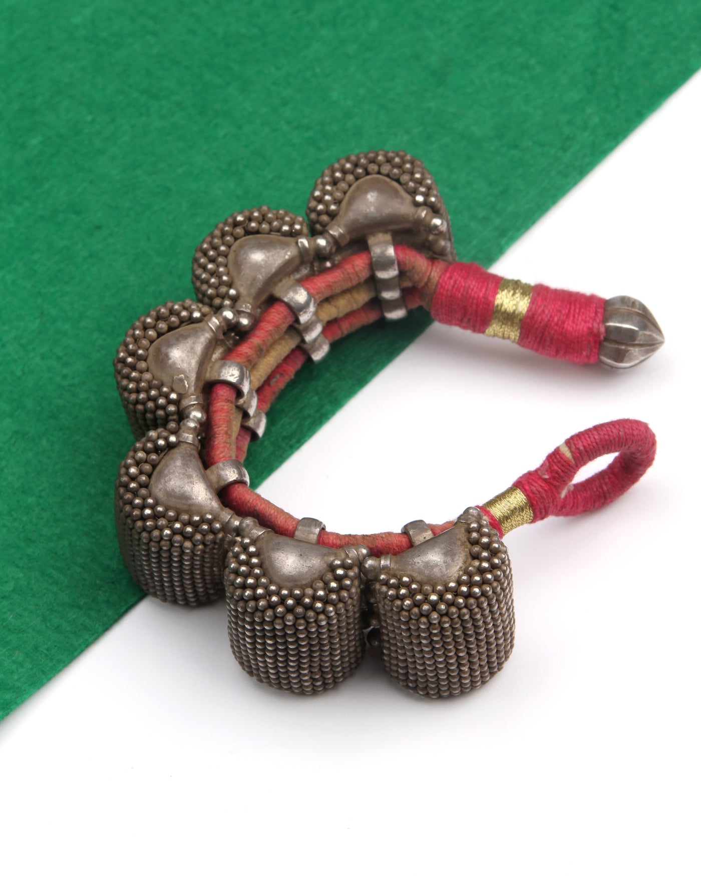 Sangeeta Boochra Red Tribal Silver Adjustable Bracelet-Bracelets-Sangeeta Boochra
