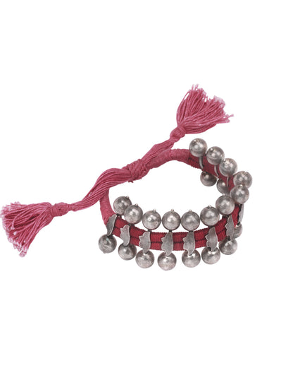 Sangeeta Boochra Pink Tribal Silver Adjustable Bracelet-Bracelets-Sangeeta Boochra