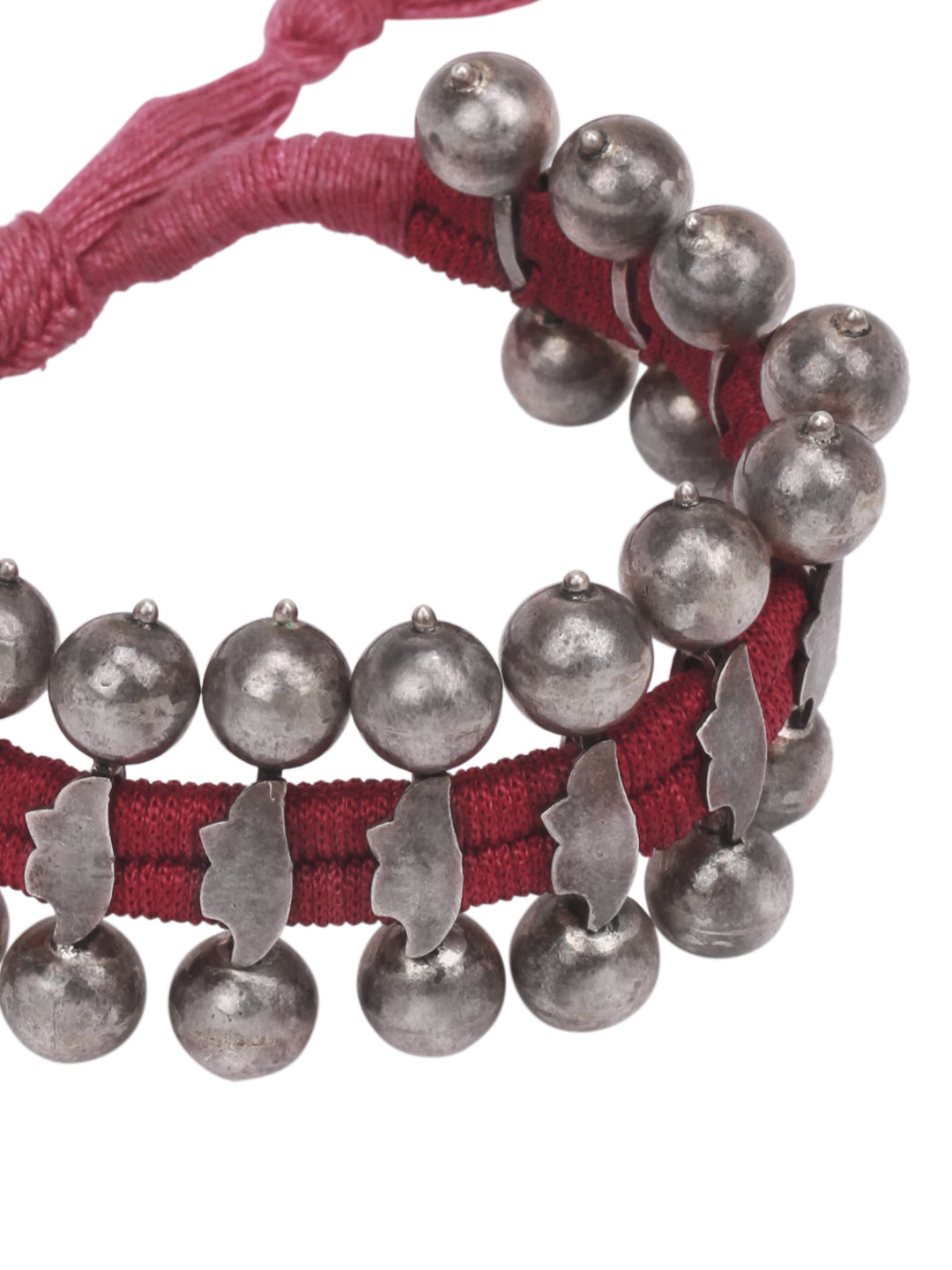 Sangeeta Boochra Pink Tribal Silver Adjustable Bracelet-Bracelets-Sangeeta Boochra