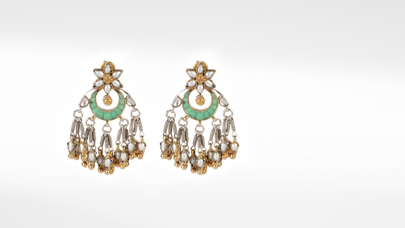Gold Plated Amazonite Gemstone Chandbali Earrings. 