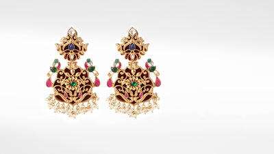 Beautiful 22 Carat Gold Plated Kundan Silver Earrings