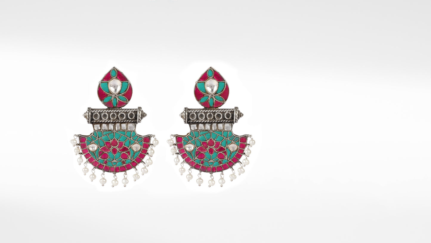 Half Moon Silver Kundan Earrings Pair