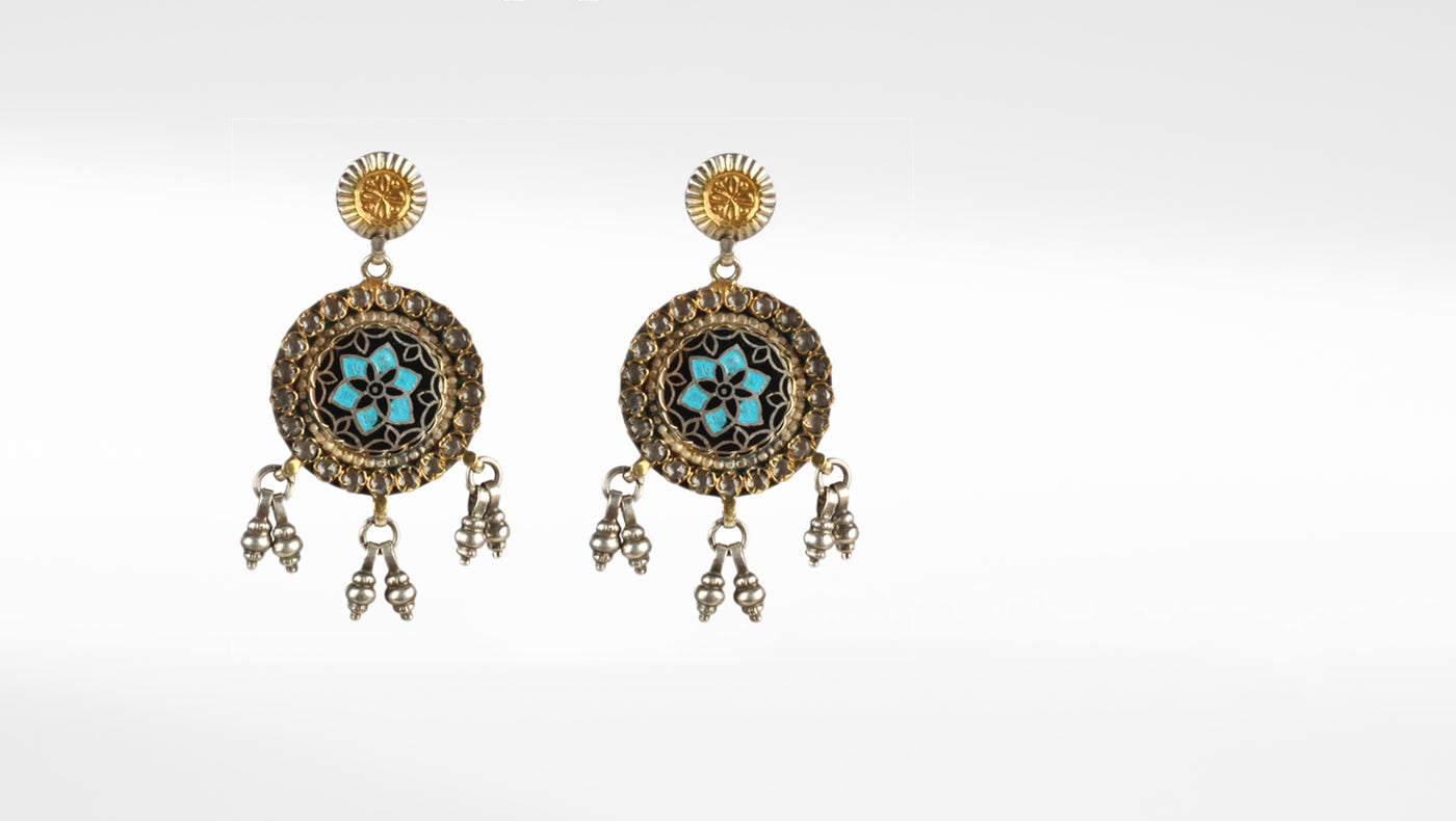 Gold Plated Silver Earrings Floral Design With Tiny Ghungroo Balls