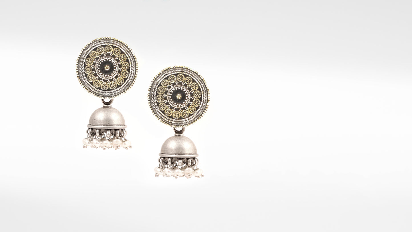 Sangeeta Boochra Dual Tone Tribal Silver Earrings