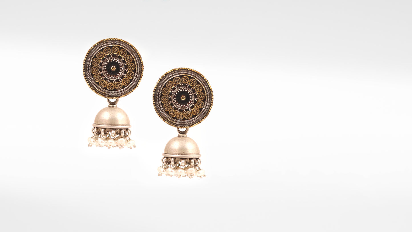 Sangeeta Boochra Dual Tone Tribal Silver Earrings