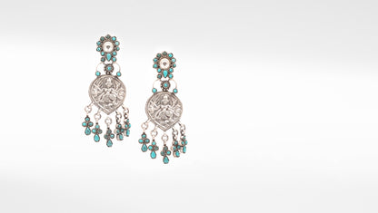 Sangeeta Boochra Blue Tribal Silver Earrings