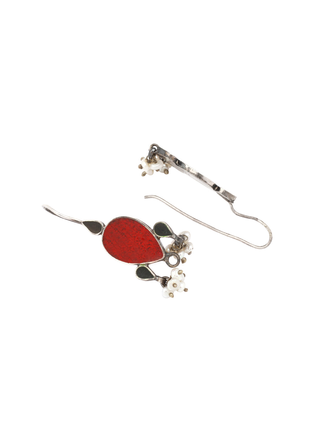 Sangeeta Boochra Red Tribal Silver Earrings-Earrings-Sangeeta Boochra
