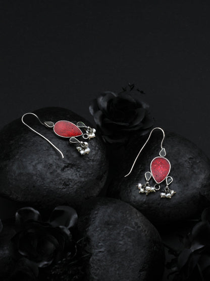 Sangeeta Boochra Red Tribal Silver Earrings-Earrings-Sangeeta Boochra