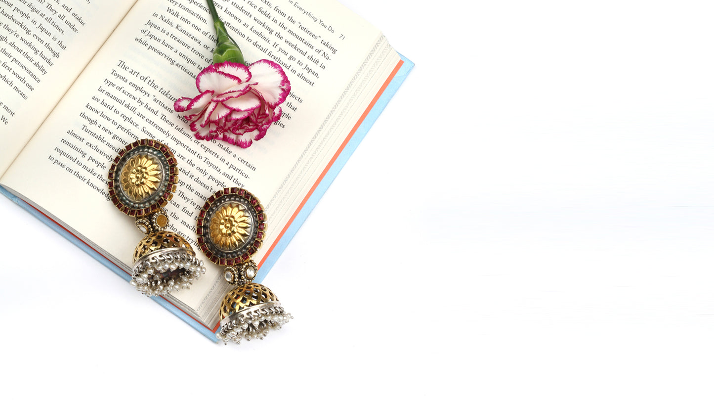 Sangeeta Boochra Dual Tone Tribal Silver Earrings With Pearls