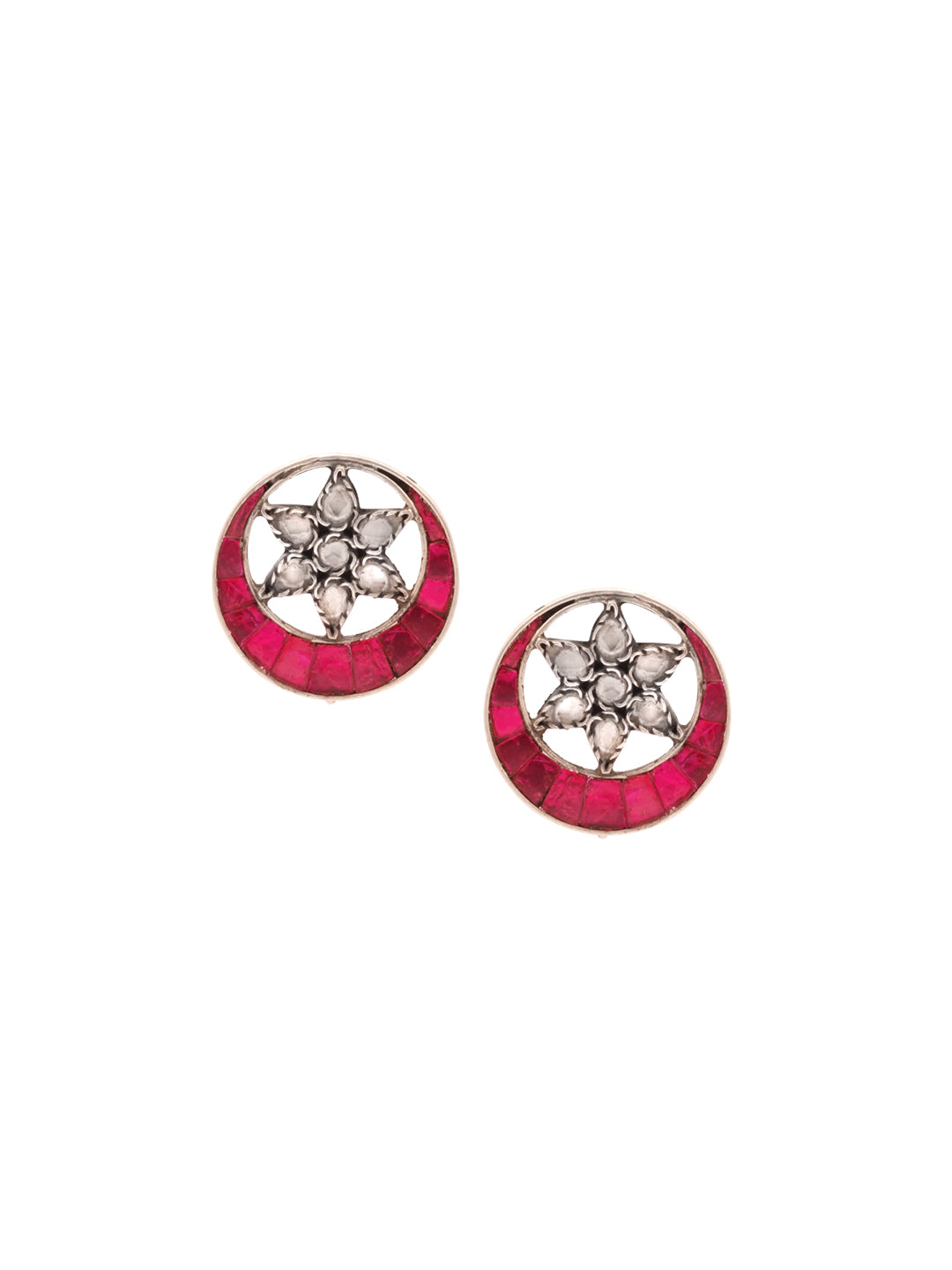 Sangeeta Boochra Red Tribal Silver Earrings-Earrings-Sangeeta Boochra