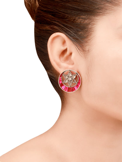 Sangeeta Boochra Red Tribal Silver Earrings-Earrings-Sangeeta Boochra