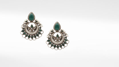 Sangeeta Boochra Green Tribal Silver Earrings