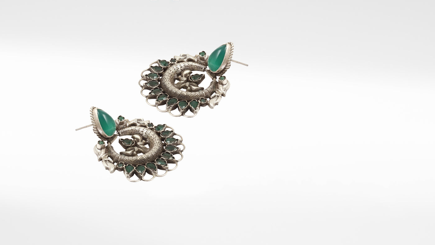 Sangeeta Boochra Green Tribal Silver Earrings