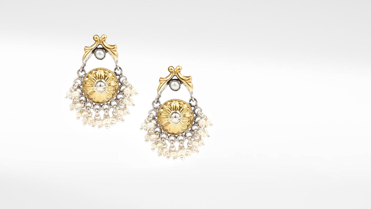 Sangeeta Boochra Gold Tone Tribal Silver Earrings With Pearls