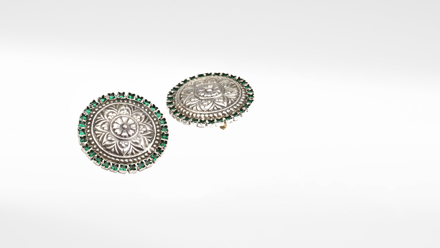 Sangeeta Boochra Green Tribal Silver Earrings