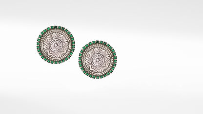 Sangeeta Boochra Green Tribal Silver Earrings