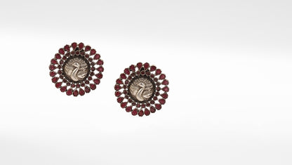 Sangeeta Boochra Red Tribal Silver Earrings