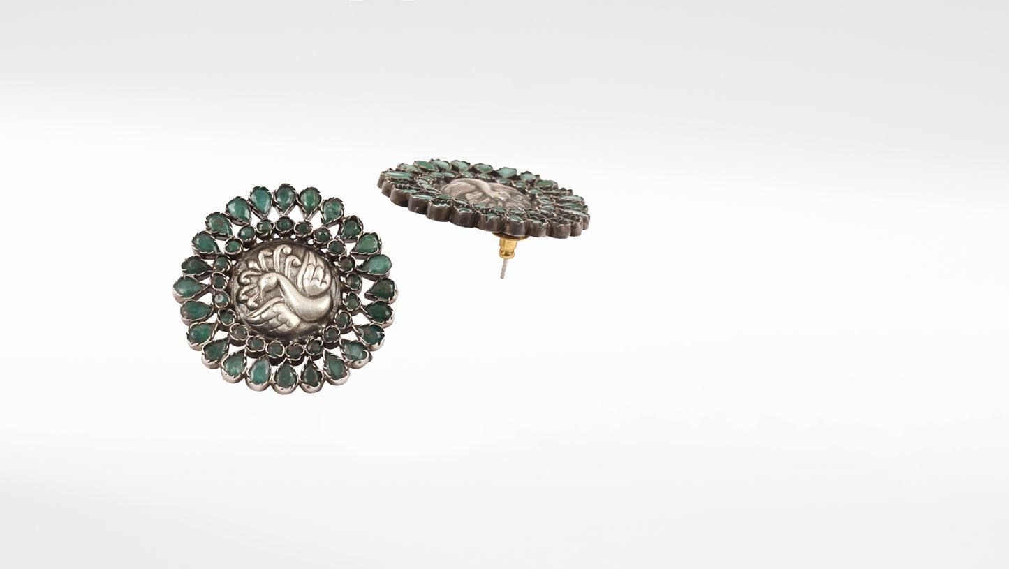 Sangeeta Boochra Green Tribal Silver Earrings