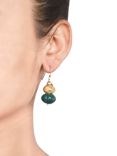 Sangeeta Boochra Green Gold Tone Tribal Silver Earrings-Earrings-Sangeeta Boochra