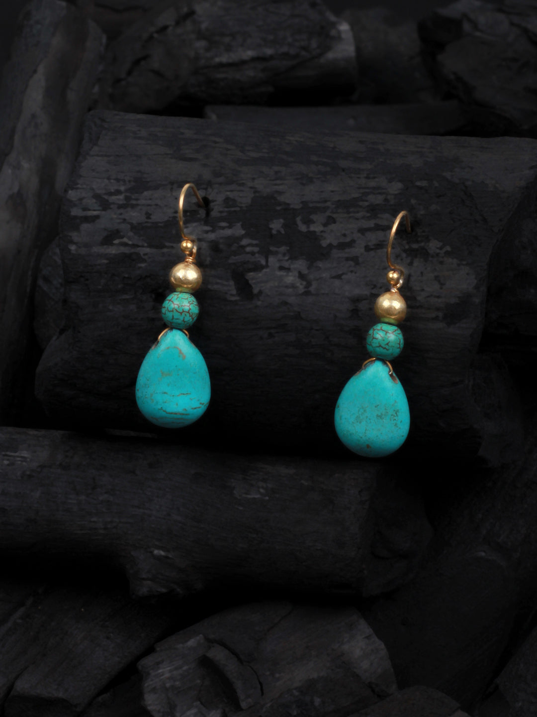 Sangeeta Boochra Turquoise Gold Tone Tribal Silver Earrings-Earrings-Sangeeta Boochra