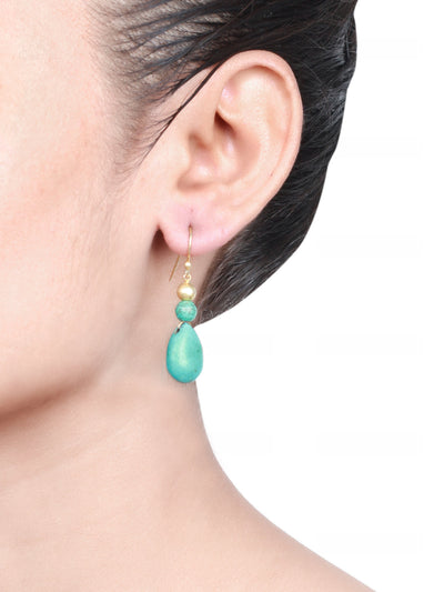 Sangeeta Boochra Turquoise Gold Tone Tribal Silver Earrings-Earrings-Sangeeta Boochra