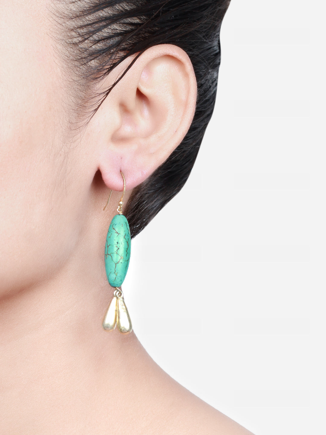 Sangeeta Boochra Turquoise Gold Tone Tribal Silver Earrings-Earrings-Sangeeta Boochra