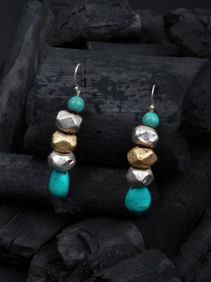 Sangeeta Boochra Turquoise Gold Tone Tribal Silver Earrings-Earrings-Sangeeta Boochra