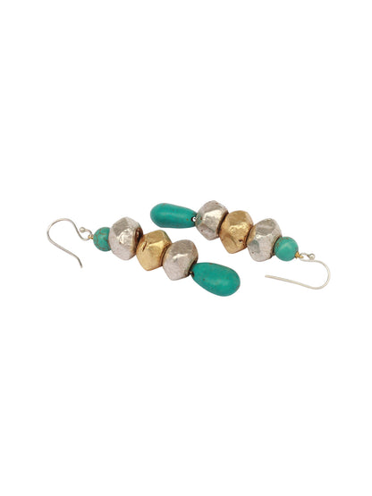 Sangeeta Boochra Turquoise Gold Tone Tribal Silver Earrings-Earrings-Sangeeta Boochra