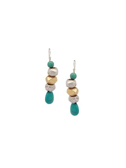 Sangeeta Boochra Turquoise Gold Tone Tribal Silver Earrings-Earrings-Sangeeta Boochra