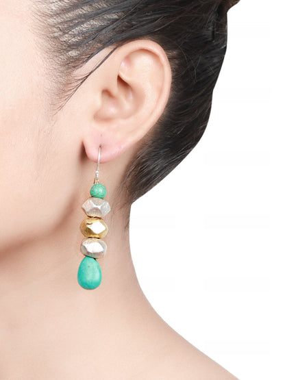 Sangeeta Boochra Turquoise Gold Tone Tribal Silver Earrings-Earrings-Sangeeta Boochra