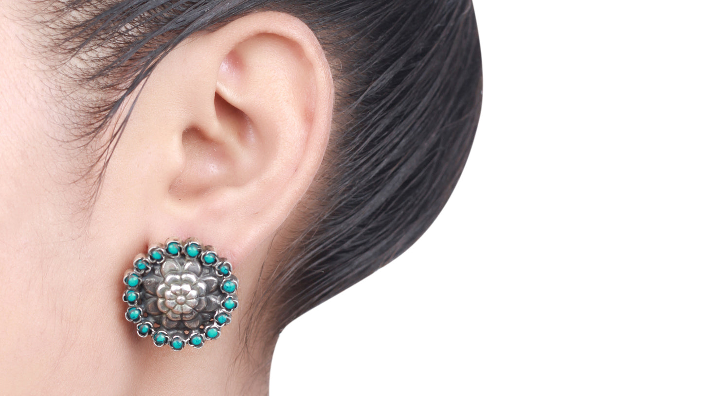 Sangeeta Boochra Green Tribal Silver Earrings