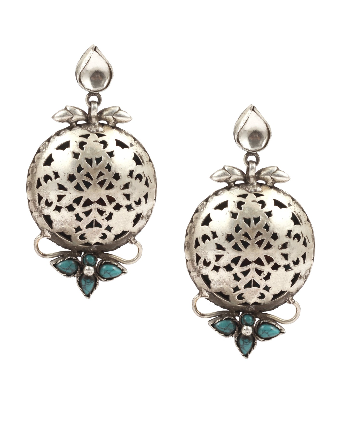 Sangeeta Boochra Green Tribal Silver Earrings-Earrings-Sangeeta Boochra