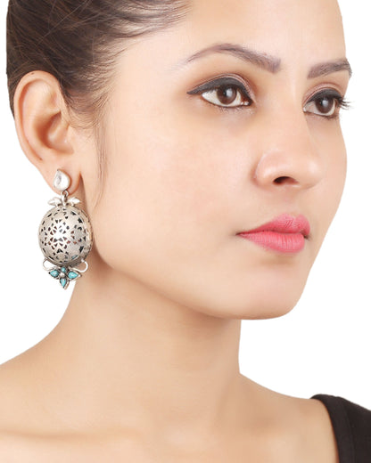 Sangeeta Boochra Green Tribal Silver Earrings-Earrings-Sangeeta Boochra