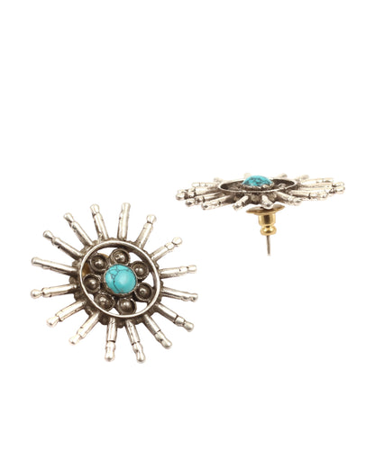 Sangeeta Boochra Turquoise Tribal Silver Earrings-Earrings-Sangeeta Boochra