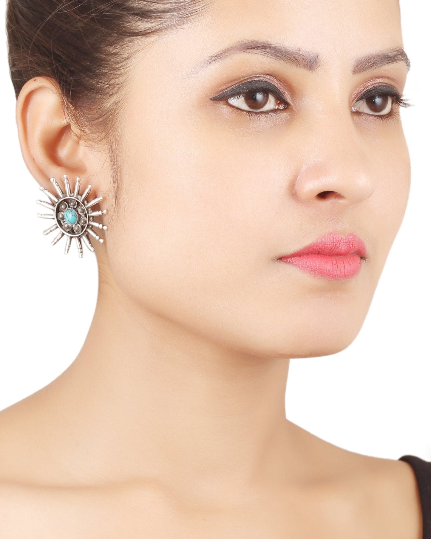 Sangeeta Boochra Turquoise Tribal Silver Earrings-Earrings-Sangeeta Boochra