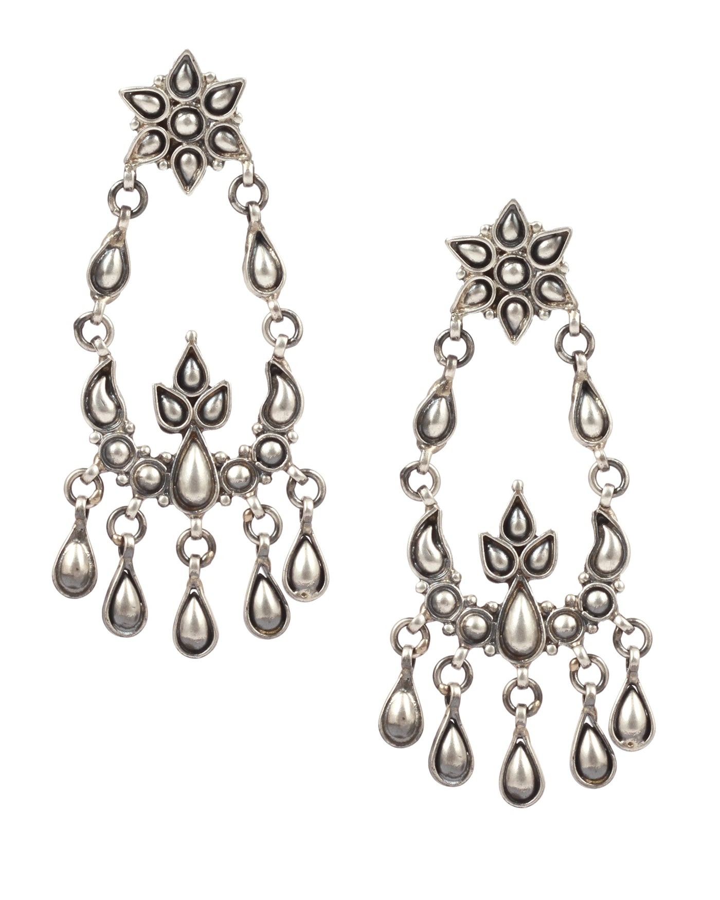 Sangeeta Boochra Tribal Silver Earrings With Pearls-Earrings-Sangeeta Boochra