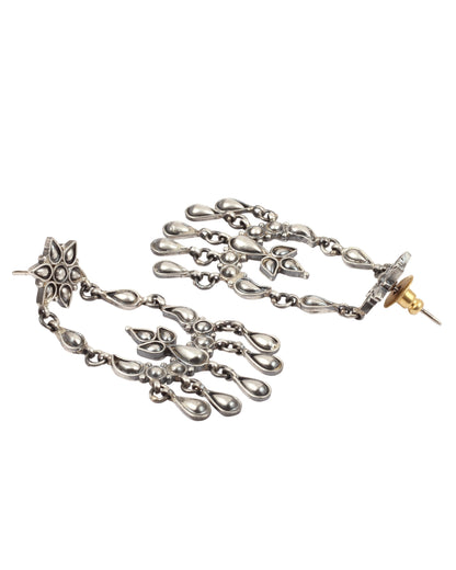 Sangeeta Boochra Tribal Silver Earrings With Pearls-Earrings-Sangeeta Boochra