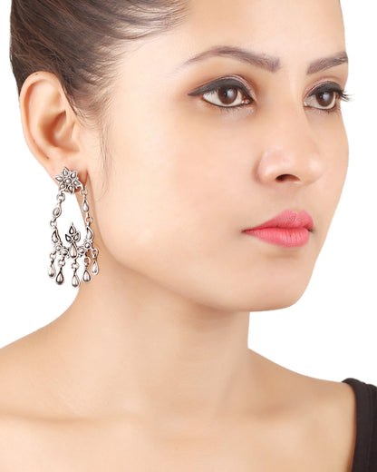 Sangeeta Boochra Tribal Silver Earrings With Pearls-Earrings-Sangeeta Boochra