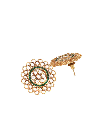 Sangeeta Boochra Green Gold Tone Tribal Silver Earrings-Earrings-Sangeeta Boochra