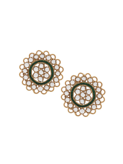 Sangeeta Boochra Green Gold Tone Tribal Silver Earrings-Earrings-Sangeeta Boochra