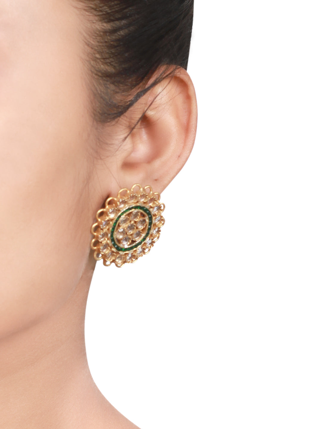 Sangeeta Boochra Green Gold Tone Tribal Silver Earrings-Earrings-Sangeeta Boochra