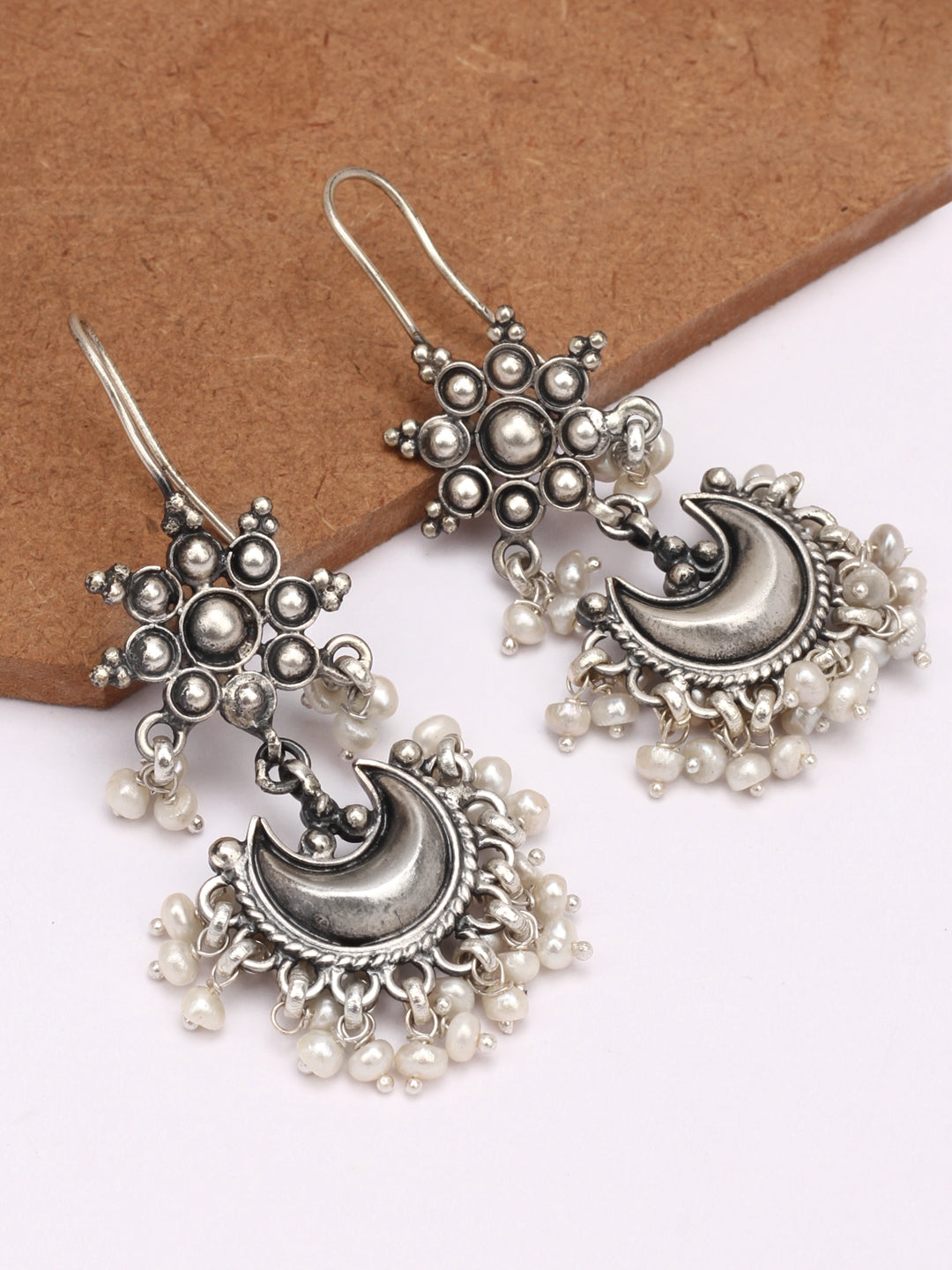 Sangeeta Boochra Tribal Silver Earrings With Pearls-Earrings-Sangeeta Boochra